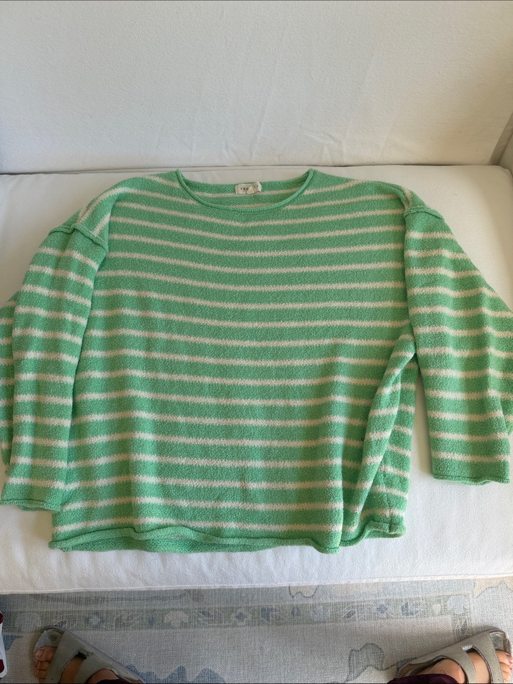 Striped Mint Green and Cream oversized beachy Women's Sweater